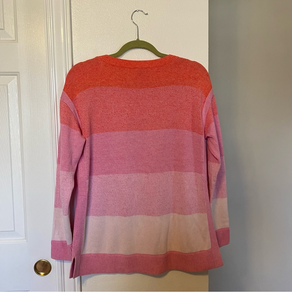 T By Talbots Medium Pink Gradient Striped Sweater - Picture 3 of 7